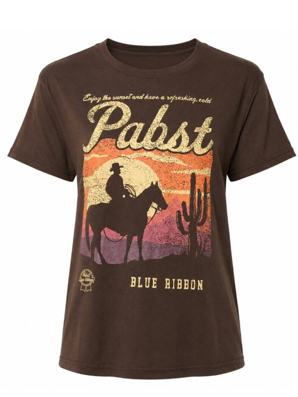 NWT Goodfellow Pabst Blue Ribbon cowboy sunset Brown graphic Tee XL
